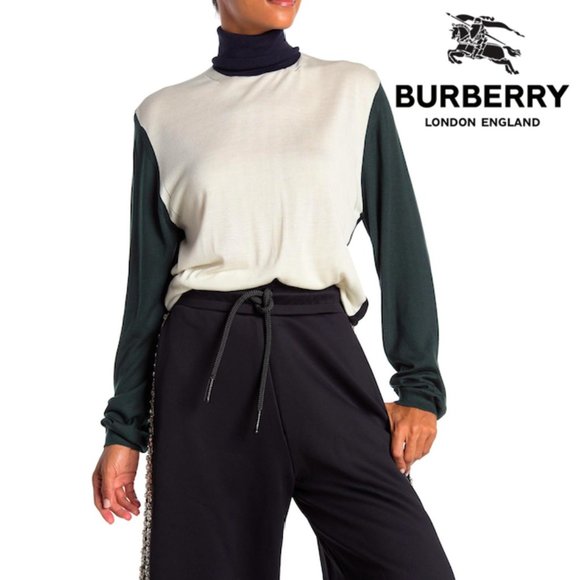 Burberry Mazon Colorblock Turtleneck Silk Cashmere - Picture 1 of 10